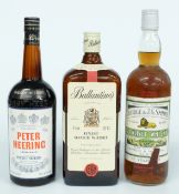 Three bottles of alcohol comprising 15 year old George & J.G Smith's Glenlivet whisky 26 2/3fl oz,
