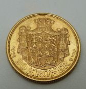 Christian X 1914 Danish gold 20 Kroner coin, 8.98g