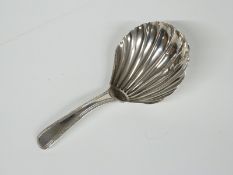 Georgian hallmarked silver caddy spoon with shell shaped bowl, London 1799 maker's mark JW, length