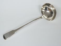 Georgian fiddle pattern hallmarked silver soup ladle, London 1822 maker William Seaman, length 31cm,