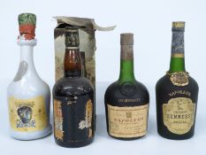 Four bottles of alcohol comprising comprising Hennessy Napoleon cognac, Courvoisier Napoleon cognac,