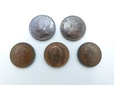 George IV and William IV copper third and half farthings 1827, 1828, NEF, 1835 EF with lustre and