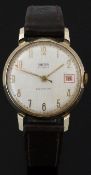 Smiths gold plated gentleman’s wristwatch with date aperture, gold hands and Arabic numerals, red