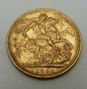 Victorian 1889 Jubilee head gold full sovereign