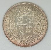 1897 Victorian veiled head half crown, VF+