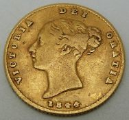 Victorian 1844 bun head shield back gold half sovereign
