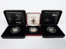 Three silver proof Piedfort 50p coins 2006 Victoria Cross, two 2013 Birth of Benjamin Britten and