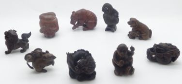 Nine modern netsukes, some signed