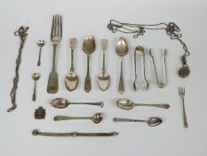 A quantity of Georgian and later hallmarked silver cutlery, weight 212g, a quantity of chains and