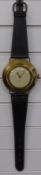 Paico novelty advertising or shop display wall clock in the form of a watch with black leather