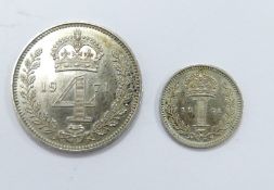 QEII Maundy coins comprising 4d and 1d