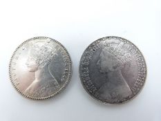 1849 Victorian godless florin together with an 1881 Gothic example, both around VF