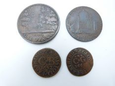 Four 17th and 18thC tokens to include Gloucester and Bristol farthings, Cheltenham penny and a