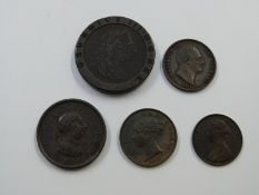 1831 William IV halfpenny VF-EF together with two Victorian young head examples 1854 and 1874,