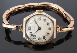Rolex 9ct gold ladies wristwatch with blued Breguet hands, Arabic numerals, cream dial, engraved