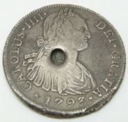 1793 George III dollar, oval countermark on a Peru Lima eight Reales, NVF