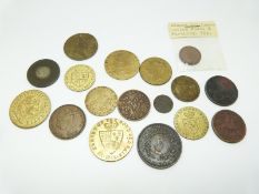 Victorian model Gothic crown 1848 together with a model penny, miniature Jubilee coin 1887 and an