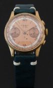 Chronographe Suisse gold plated gentleman's chronograph wristwatch with bronze face and hands,