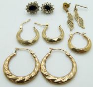 Three pairs of 9ct gold earrings