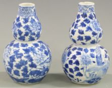 Two Chinese 19thC double gourd vases, both with four character marks to base, H 14cm