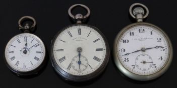 Three various open faced pocket watches comprising Samuel Sloane of Armagh hallmarked silver