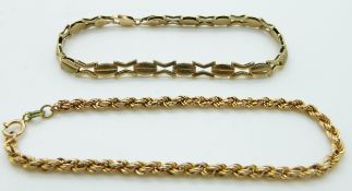 Two 9ct gold bracelets, one rope twist, 6.6g