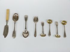 A quantity of 19thC hallmarked silver cutlery including four mustard spoons, 133g, and a silver