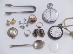 A 9ct gold ring, pocket watches including 'The Campaign' by Mappin and Webb, silver spoon, silver
