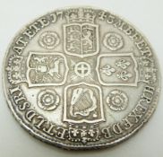 1743 George II crown, older head, roses in angles reverse, SEPTIMO  edge, VF