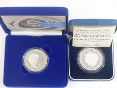 Royal Mint silver proof commemorative crowns, one for the marriage and one for the death of Princess