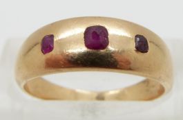 Edwardian ring set with three oval rubies ring, size L/M