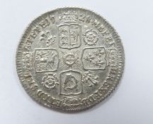 George II 1728 young head sixpence, roses and plumes reverse, VF