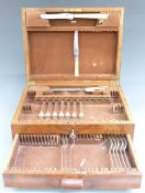 Art Deco burr walnut cutlery canteen and contents and an Elkington canteen and contents