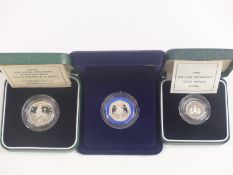 Three cased silver Piedfort coins comprising 1990 5p, 1992 10p and a 1982 20p example