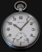 Helvetia keyless winding open faced military pocket watch with subsidiary seconds dial, two tone