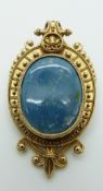 An early Victorian pendant / brooch with sphere and rope detail, set with blue agate, 6 x 3cm