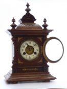 C1900 Oak cased mantel clock, ivory coloured Arabic chapter ring, pierced hands, two train