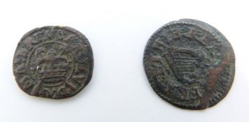 James I Lennox farthing together with a Charles I rose farthing