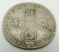 1758 George II shilling, older head, plain angles reverse, VF