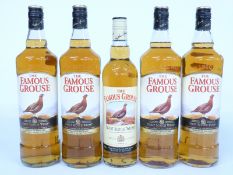 Five bottles of Famous Grouse whisky comprising four 1L and one 70cl, all 40% vol