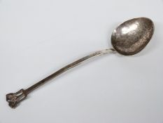 A.E.Jones Art and Crafts hallmarked silver spoon with Art Nouveau style finial and hammered
