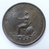 1799 George III copper halfpenny, second type, Soho mint, five gunports, EF with some lustre
