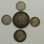 1900 Victorian veiled head crown together with further veiled head coins including 1899 florin and