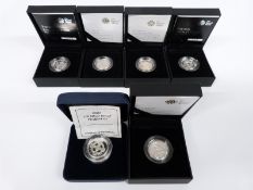 Six silver proof Piedfort one pound coins, five issued by the Royal Mint including 2011 Cardiff,