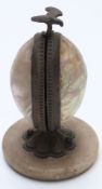 Mother of pearl table etui or similar with bird surmount / opener, 11cm tall