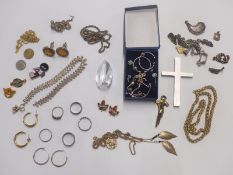 A collection of silver jewellery to include rings, necklace, charm bracelet etc