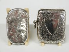 Two Victorian hallmarked silver vesta cases, one Birmingham 1898, the other with indistinct