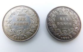 William IV 1834 sixpence VF+, together with an 1836 example VF