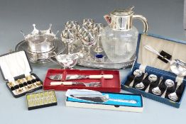 Collection of plated ware including lemonade/ Pimms jug, Crown shaped wine coaster, set of six