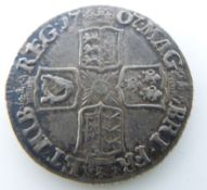 Queen Anne 1707 sixpence, E below bust (Edinburgh), plain angles reverse, VF
